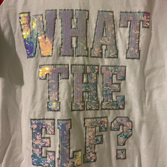 VS. PINK BLING “What The Elf” tee-oversized X-small NWT - Picture 3 of 8